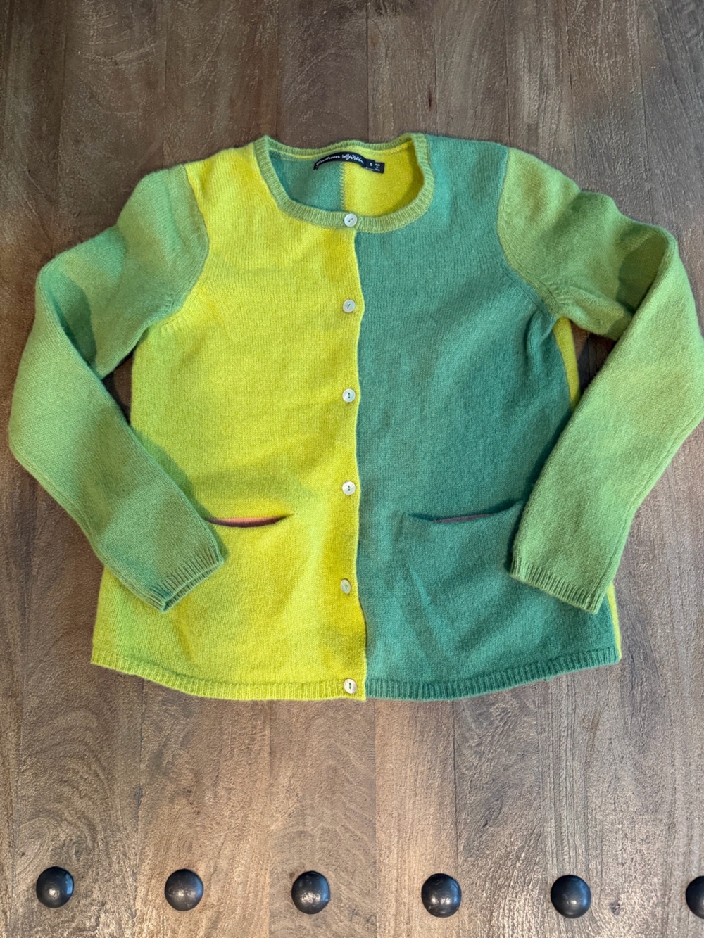 Gudrun Sjoden Green Colorblock Wool Cardigan Sweater Size Small